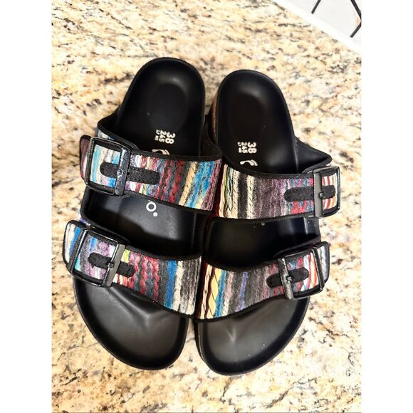 Papillio Multi Color Arizona Double Strap Sandal Size 38 or Womens 7 - Picture 2 of 5